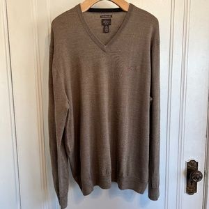 Men's GREG NORMAN FOR TASSO ELBA Tan V-Neck Merino Wool Pullover Sweater…